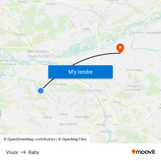 Voulx to Baby map