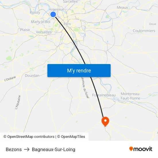 Bezons to Bagneaux-Sur-Loing map