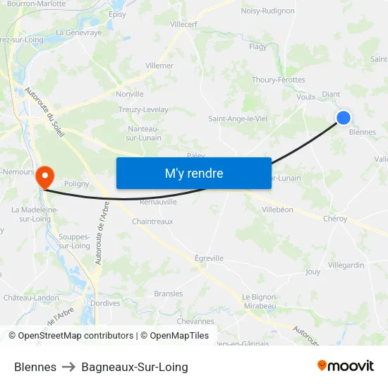 Blennes to Bagneaux-Sur-Loing map