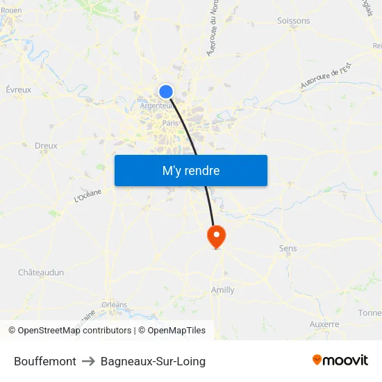 Bouffemont to Bagneaux-Sur-Loing map