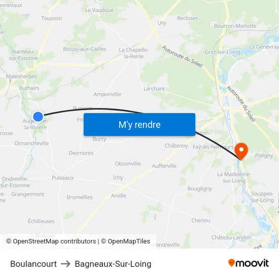 Boulancourt to Bagneaux-Sur-Loing map