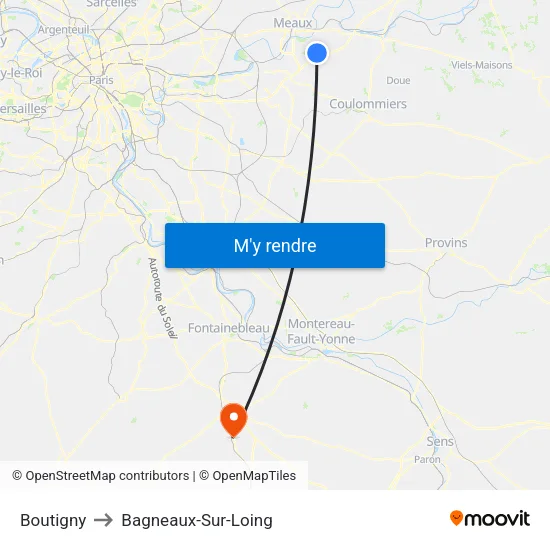 Boutigny to Bagneaux-Sur-Loing map