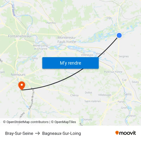 Bray-Sur-Seine to Bagneaux-Sur-Loing map