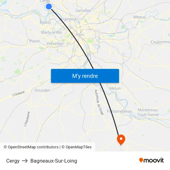 Cergy to Bagneaux-Sur-Loing map