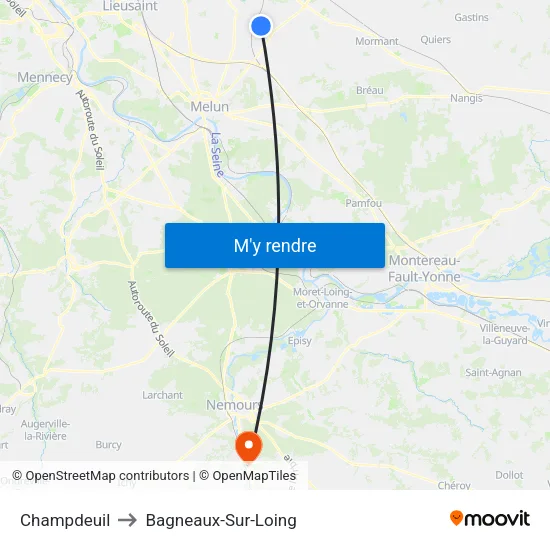 Champdeuil to Bagneaux-Sur-Loing map