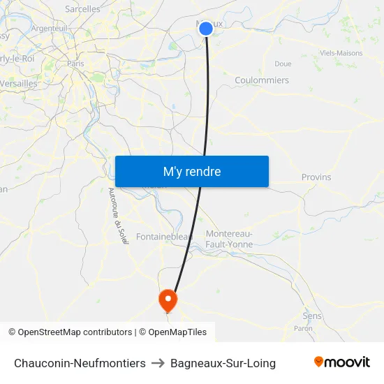 Chauconin-Neufmontiers to Bagneaux-Sur-Loing map