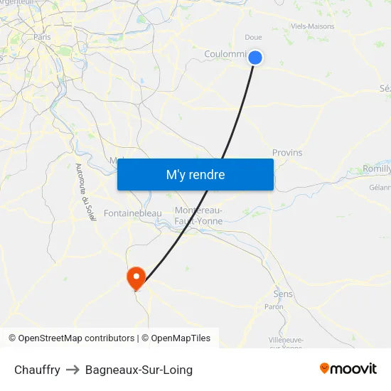 Chauffry to Bagneaux-Sur-Loing map