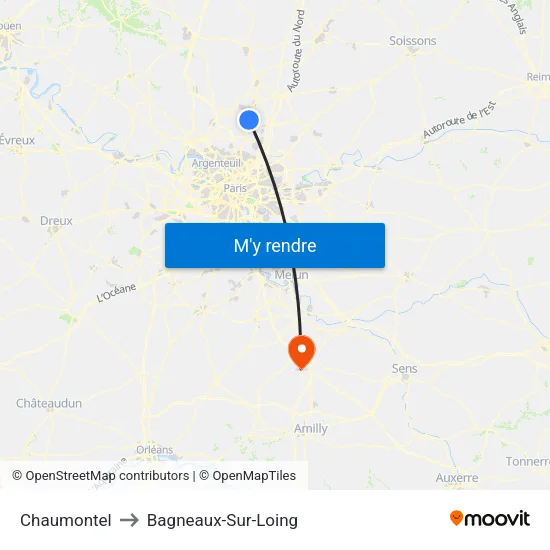 Chaumontel to Bagneaux-Sur-Loing map
