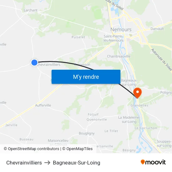Chevrainvilliers to Bagneaux-Sur-Loing map