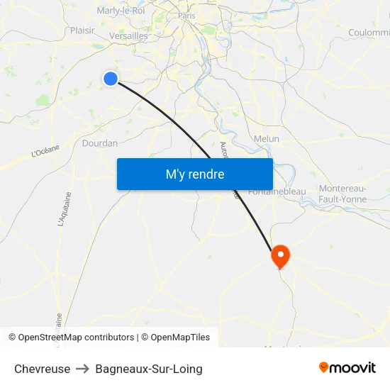 Chevreuse to Bagneaux-Sur-Loing map