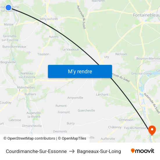 Courdimanche-Sur-Essonne to Bagneaux-Sur-Loing map