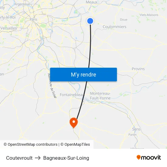 Coutevroult to Bagneaux-Sur-Loing map