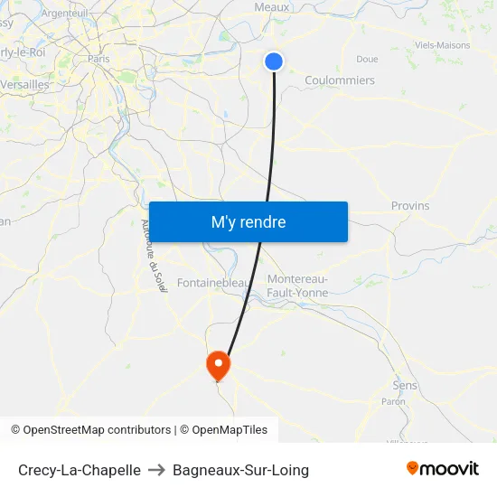 Crecy-La-Chapelle to Bagneaux-Sur-Loing map