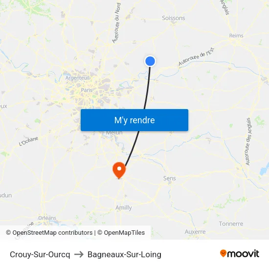 Crouy-Sur-Ourcq to Bagneaux-Sur-Loing map