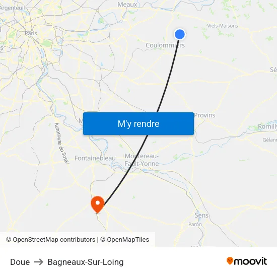 Doue to Bagneaux-Sur-Loing map