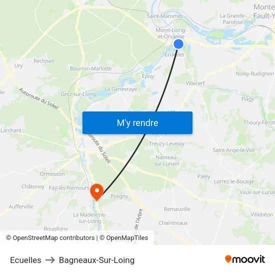 Ecuelles to Bagneaux-Sur-Loing map