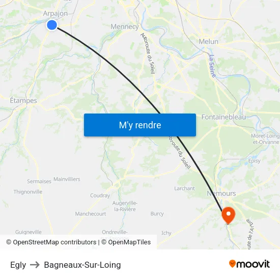 Egly to Bagneaux-Sur-Loing map