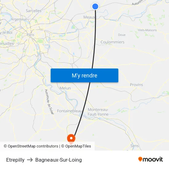 Etrepilly to Bagneaux-Sur-Loing map