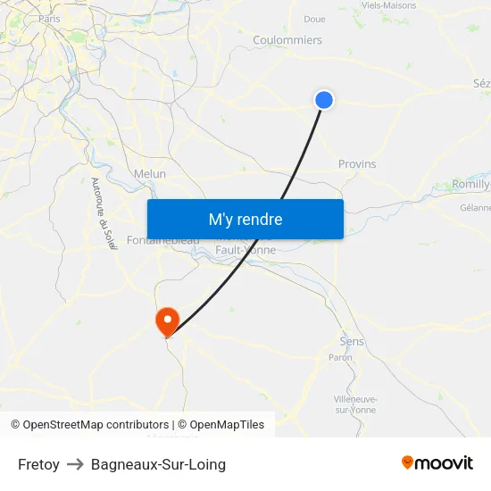 Fretoy to Bagneaux-Sur-Loing map