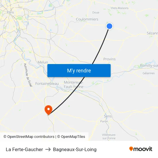 La Ferte-Gaucher to Bagneaux-Sur-Loing map