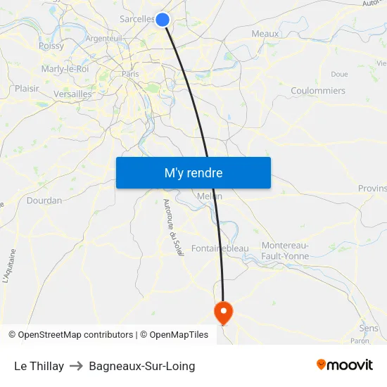 Le Thillay to Bagneaux-Sur-Loing map