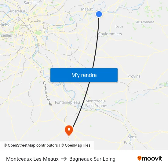 Montceaux-Les-Meaux to Bagneaux-Sur-Loing map