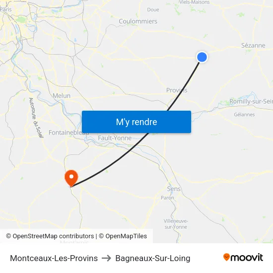 Montceaux-Les-Provins to Bagneaux-Sur-Loing map