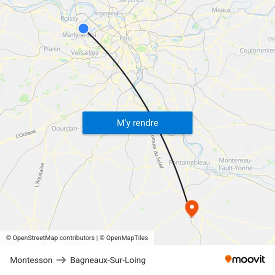 Montesson to Bagneaux-Sur-Loing map