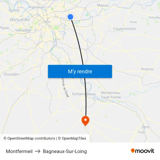 Montfermeil to Bagneaux-Sur-Loing map