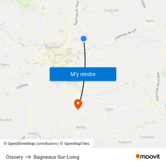 Oissery to Bagneaux-Sur-Loing map
