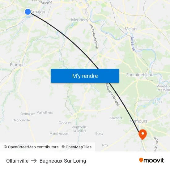 Ollainville to Bagneaux-Sur-Loing map