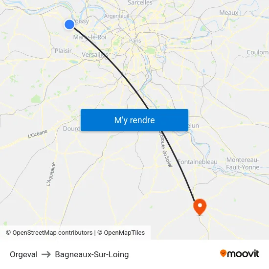 Orgeval to Bagneaux-Sur-Loing map