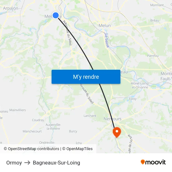 Ormoy to Bagneaux-Sur-Loing map