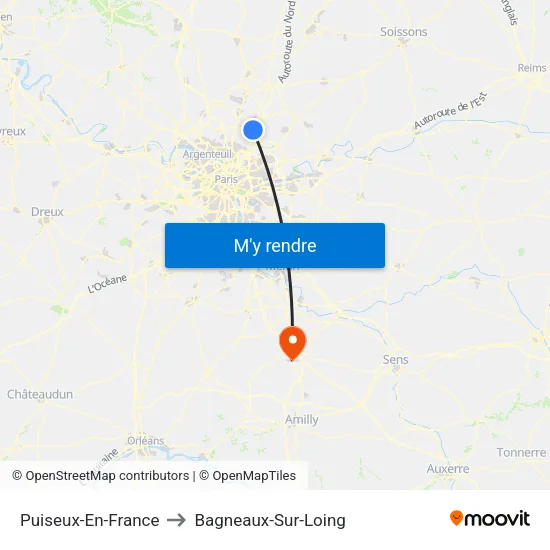 Puiseux-En-France to Bagneaux-Sur-Loing map