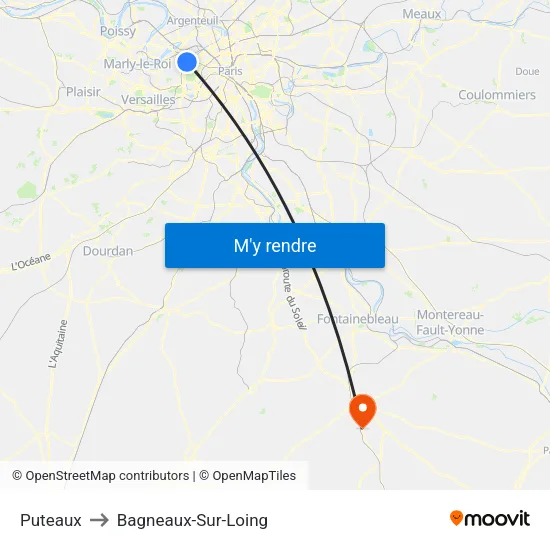 Puteaux to Bagneaux-Sur-Loing map