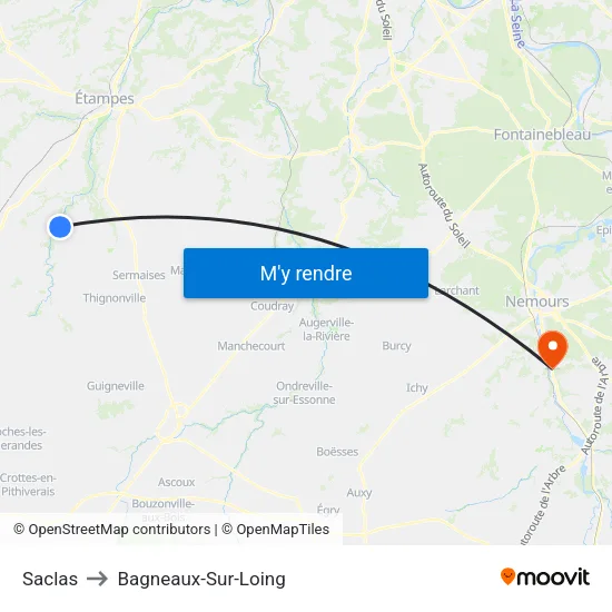 Saclas to Bagneaux-Sur-Loing map
