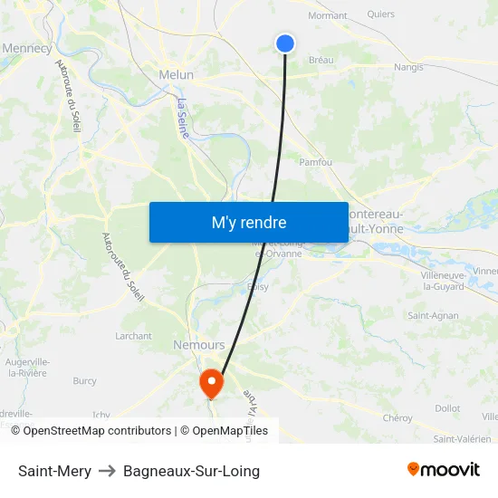 Saint-Mery to Bagneaux-Sur-Loing map