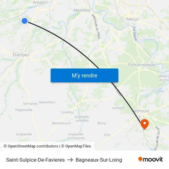 Saint-Sulpice-De-Favieres to Bagneaux-Sur-Loing map