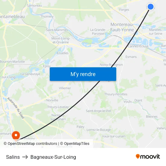 Salins to Bagneaux-Sur-Loing map