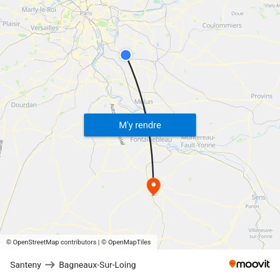Santeny to Bagneaux-Sur-Loing map