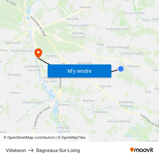 Villebeon to Bagneaux-Sur-Loing map