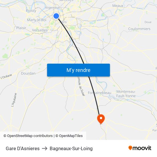 Gare D'Asnieres to Bagneaux-Sur-Loing map