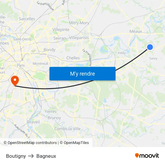 Boutigny to Bagneux map