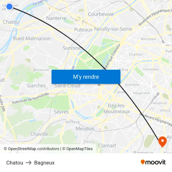 Chatou to Bagneux map