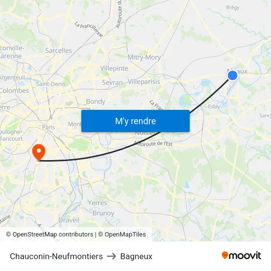 Chauconin-Neufmontiers to Bagneux map