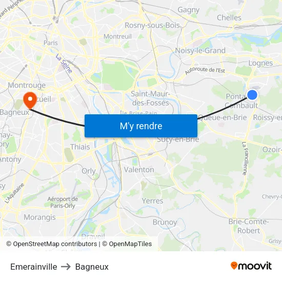 Emerainville to Bagneux map