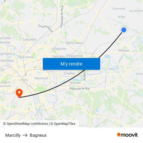 Marcilly to Bagneux map