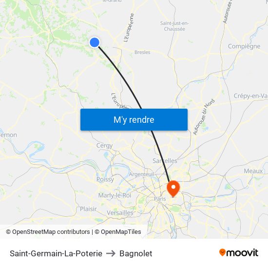 Saint-Germain-La-Poterie to Bagnolet map