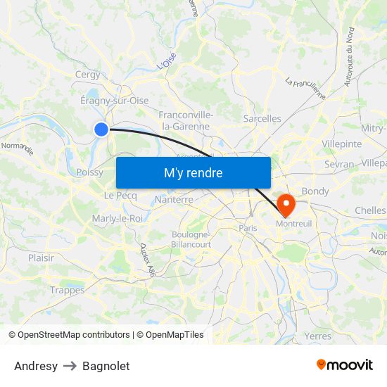 Andresy to Bagnolet map