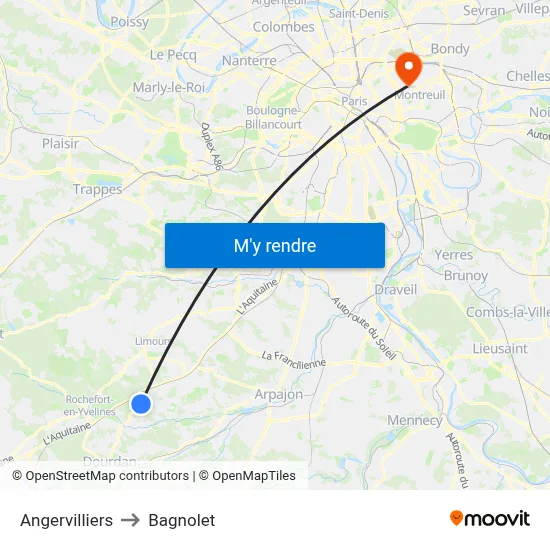 Angervilliers to Bagnolet map
